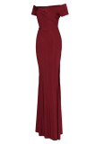 Rose Red Elegant Solid Patchwork V Neck Evening Dress Dresses