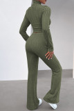 Deep Blue Casual Solid Patchwork Turtleneck Long Sleeve Two Pieces