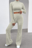 Deep Blue Casual Solid Patchwork Turtleneck Long Sleeve Two Pieces