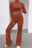 Deep Blue Casual Solid Patchwork Turtleneck Long Sleeve Two Pieces