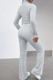 Deep Blue Casual Solid Patchwork Turtleneck Long Sleeve Two Pieces