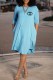 Light Blue Casual Print Letter O Neck A Line Dresses