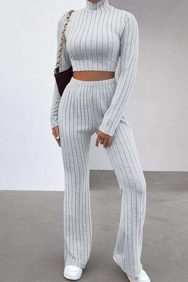Light Gray Casual Solid Patchwork Turtleneck Long Sleeve Two Pieces