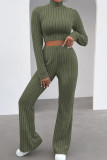 Deep Blue Casual Solid Patchwork Turtleneck Long Sleeve Two Pieces