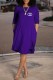 Purple Casual Print Letter O Neck A Line Dresses