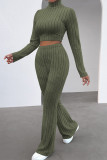 Deep Blue Casual Solid Patchwork Turtleneck Long Sleeve Two Pieces