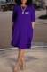 Purple Casual Print Letter O Neck A Line Dresses