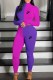 Purple Casual Print Patchwork Letter Zipper Collar Long Sleeve Two Pieces