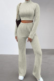 Deep Blue Casual Solid Patchwork Turtleneck Long Sleeve Two Pieces