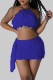 Blue Sexy Solid Patchwork Halter Sleeveless Two Pieces