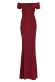 Rose Red Elegant Solid Patchwork V Neck Evening Dress Dresses