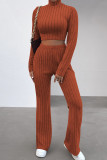 Deep Blue Casual Solid Patchwork Turtleneck Long Sleeve Two Pieces