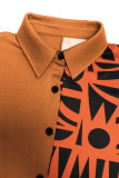Tangerine Red Casual Print Patchwork Buckle Turndown Collar Regular Jumpsuits