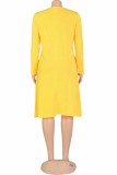 Light Blue Casual Print Letter O Neck A Line Dresses