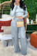 Light Gray Casual Solid Patchwork Pocket O Neck Long Sleeve Two Pieces