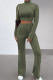 Army Green Casual Solid Patchwork Turtleneck Long Sleeve Two Pieces