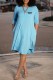 Light Blue Casual Print Letter O Neck A Line Dresses