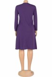 Light Blue Casual Print Letter O Neck A Line Dresses