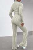 Deep Blue Casual Solid Patchwork Turtleneck Long Sleeve Two Pieces