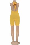 Pink Sexy Print Letter V Neck Rompers