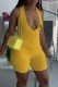 Yellow Sexy Print Letter V Neck Rompers