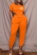 Orange Casual Print Letter O Neck Short Sleeve Two Pieces