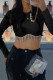 Black Sexy Solid Tassel Patchwork O Neck Tops
