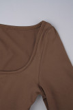 Black Casual Solid Basic Square Collar Long Sleeve Two Pieces