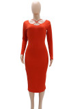 Red Elegant Solid Hollowed Out Patchwork Halter Sheath Dresses