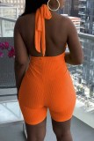 Pink Sexy Print Letter V Neck Rompers