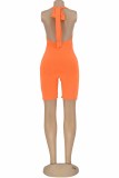 Pink Sexy Print Letter V Neck Rompers