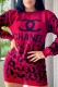 Red Casual Letter Patchwork O Neck Wrapped Skirt Dresses