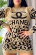 Brown Casual Letter Patchwork O Neck Wrapped Skirt Dresses