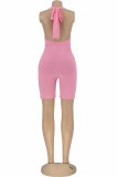 Pink Sexy Print Letter V Neck Rompers