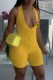 Yellow Sexy Print Letter V Neck Rompers