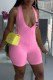 Pink Sexy Print Letter V Neck Rompers