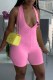 Pink Sexy Print Letter V Neck Rompers