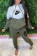 Green Casual Print Patchwork Letter Hooded Collar Long Sleeve Two Pieces