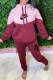 Red Casual Print Patchwork Letter Hooded Collar Long Sleeve Two Pieces