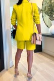 Yellow Work Elegant Print Letter Turn-back Collar Long Sleeve Two Pieces