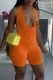 Tangerine Red Sexy Print Letter V Neck Rompers