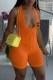 Tangerine Red Sexy Print Letter V Neck Rompers
