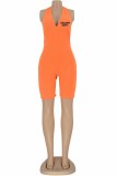 Pink Sexy Print Letter V Neck Rompers