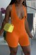 Tangerine Red Sexy Print Letter V Neck Rompers