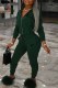 Ink Green Casual Letter Patchwork Zipper Hooded Collar Long Sleeve Two Pieces