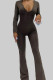 Khaki Street Solid Patchwork Zipper Hooded Collar Regular Jumpsuits