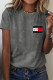 Grey Casual Print Letter O Neck T-Shirts