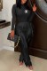 Black Street Print Tassel Letter O Neck Long Sleeve Two Pieces