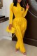 Yellow Street Print Tassel Letter O Neck Long Sleeve Two Pieces
