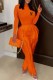Tangerine Red Street Print Tassel Letter O Neck Long Sleeve Two Pieces